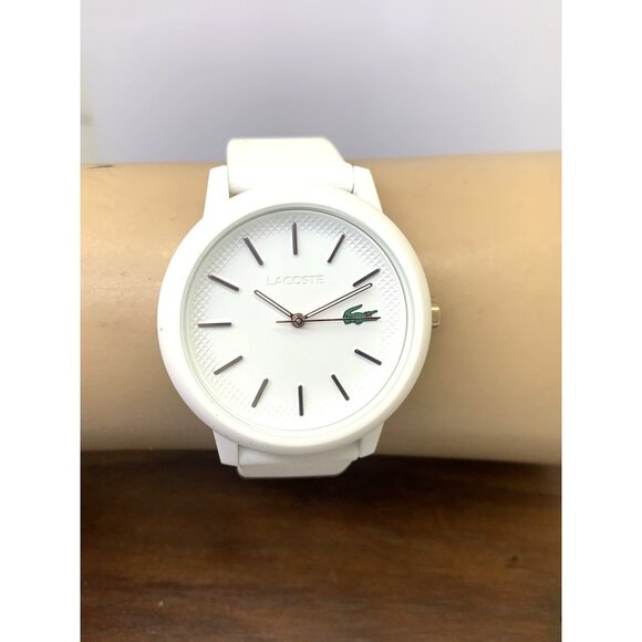 Lacoste Women\'s Watch 2001211 Quartz Croc Logo White Dial Rubber Band 36mm